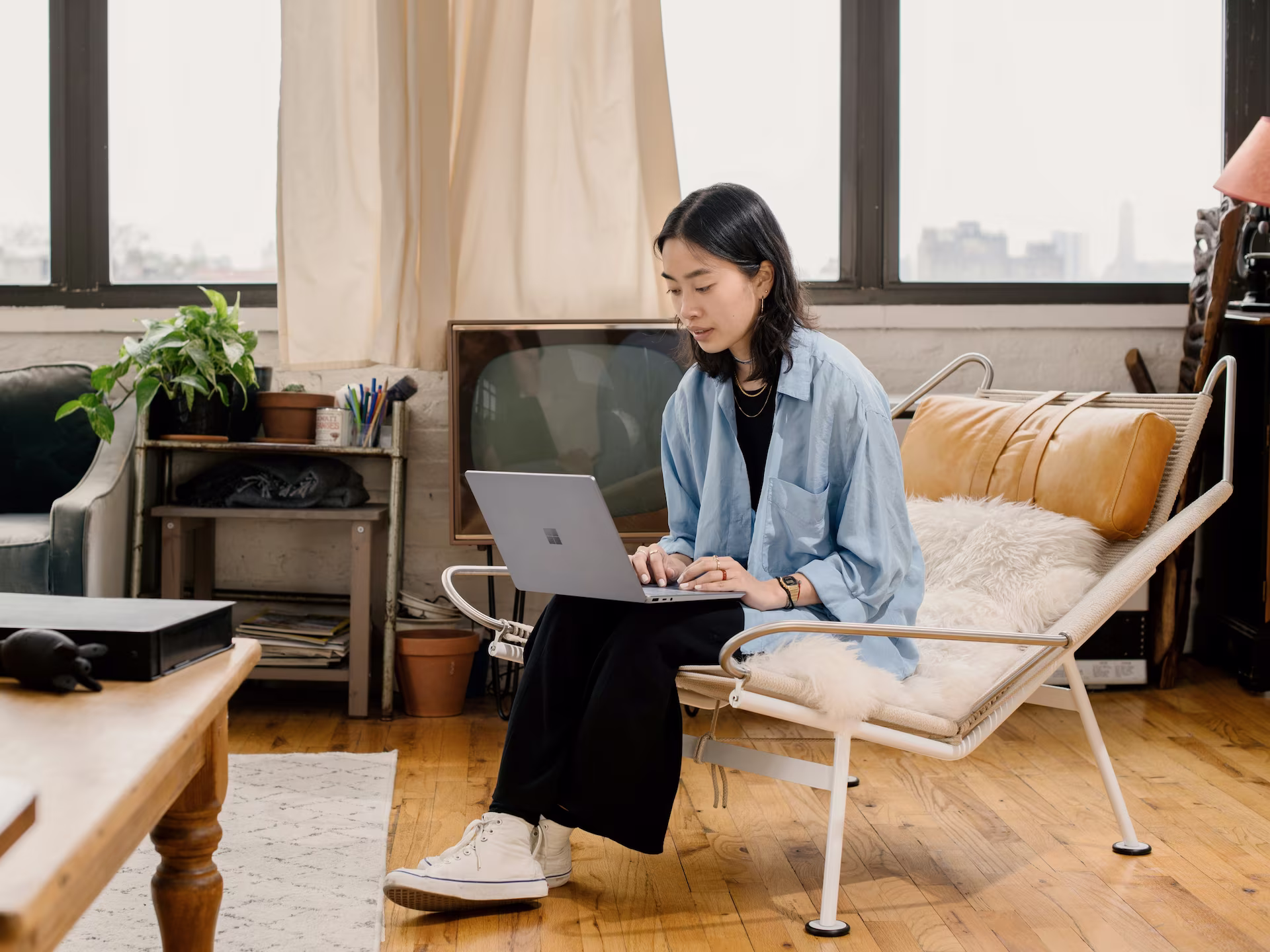 A young woman working at a desk